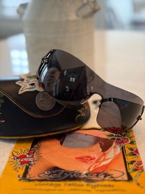 Ed Hardy Vintage Black Smoke Gradient Shield Sunglasses